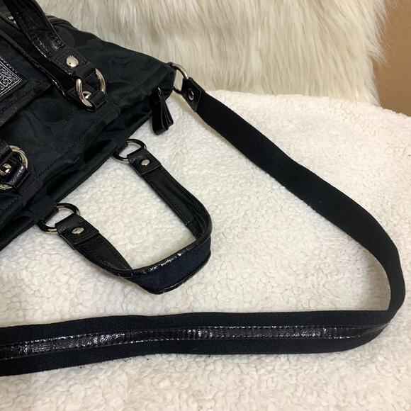 COACH POPPY DAISY Black Signature Sateen Canvas Drawstring SPOTLIGHT Tote F20101 - Picture 8 of 16